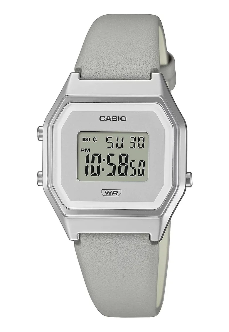 Ceas digital cu o curea din piele, Gri deschis