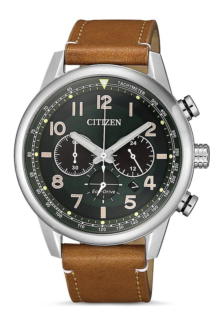Ceas cronograf Eco-Drive, Argintiu/Maro
