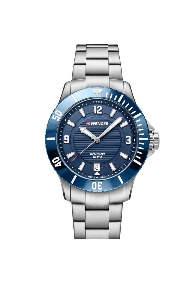Ceas de dama  01.0621.111, Quartz, 36mm, 20ATM, Argintiu, Albastru