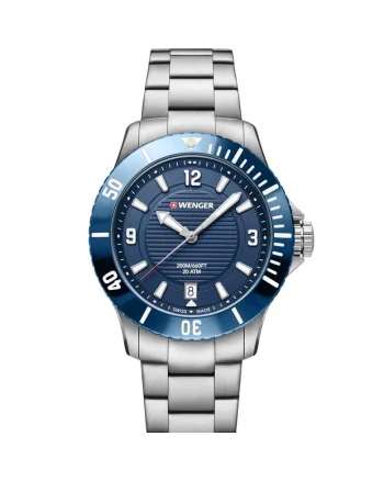Ceas de dama  01.0621.111, Quartz, 36mm, 20ATM, Argintiu, Albastru
