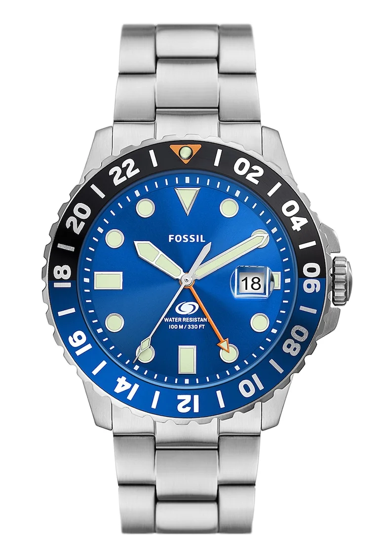 Ceas analog cu bratara metalica GMT, Argintiu