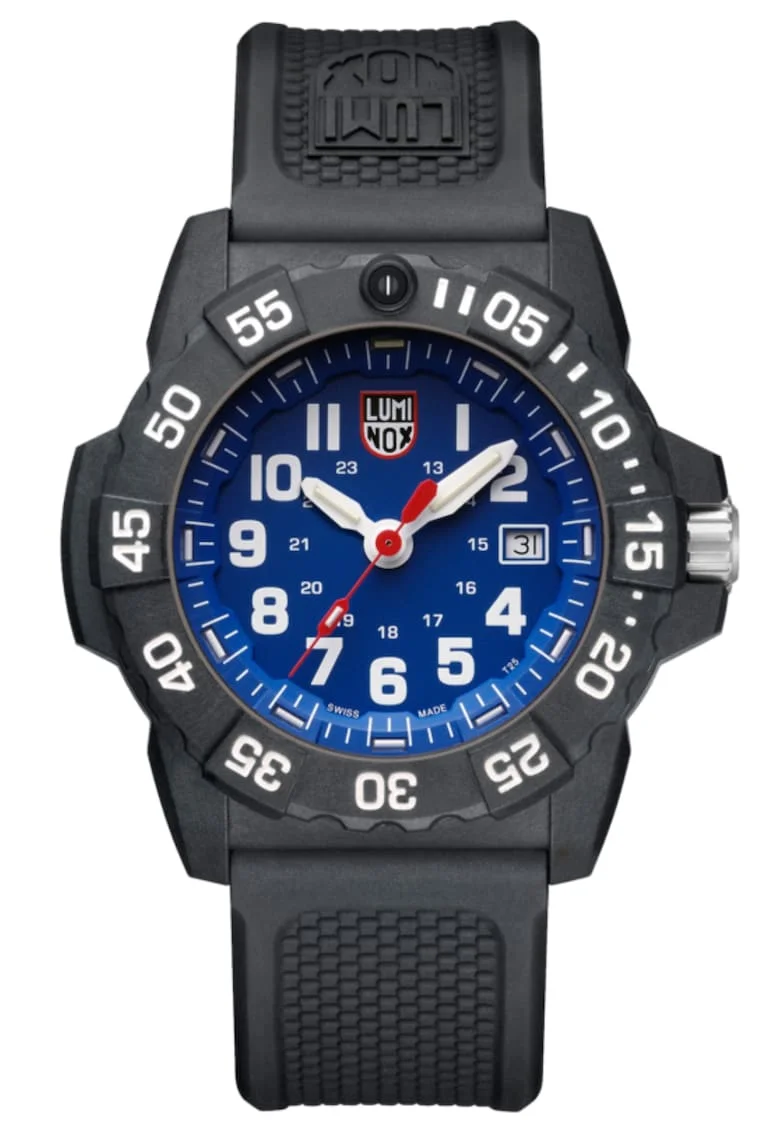 Ceas pentru barbati Navy Seal,  45 mm, Mecanism Quartz, Analog, Carbon/Cauciuc, Negru/Albastru