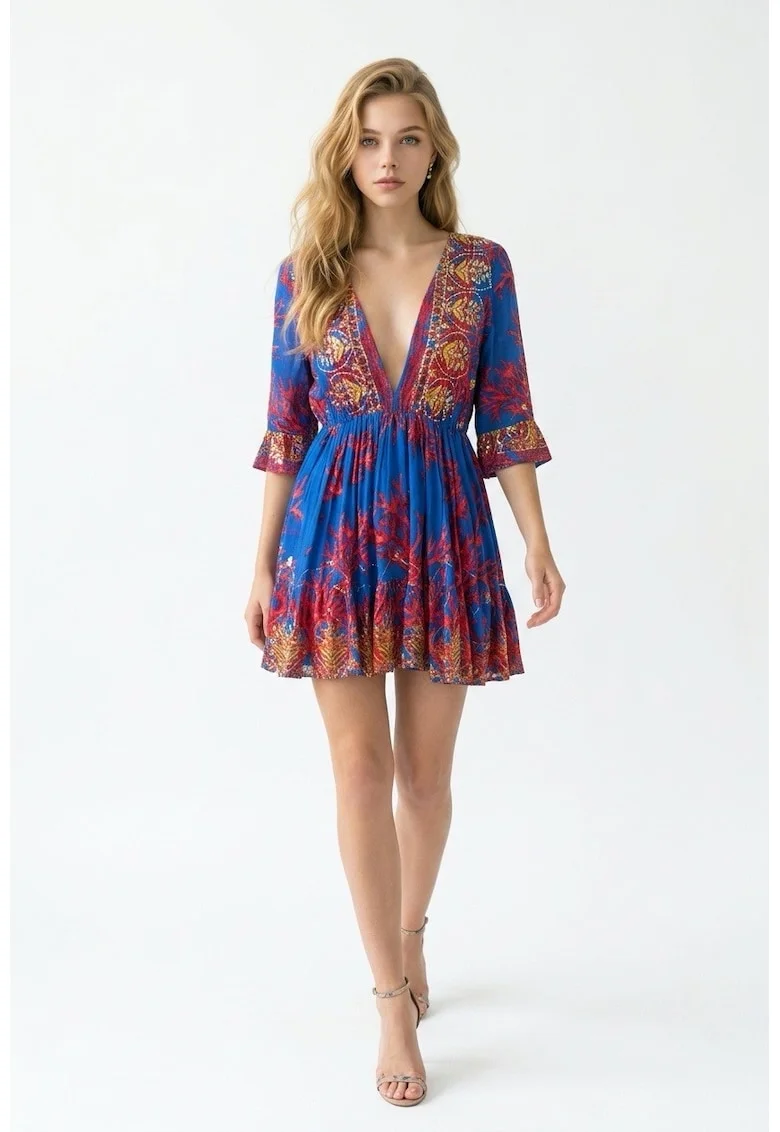 Rochie scurta din bumbac imprimat 10