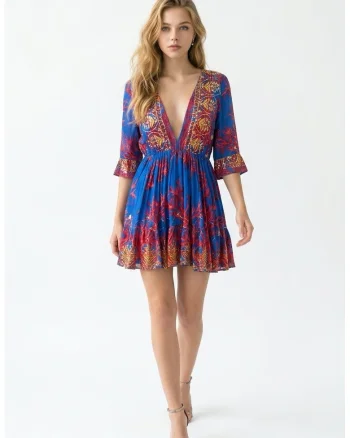 Rochie scurta din bumbac imprimat 10