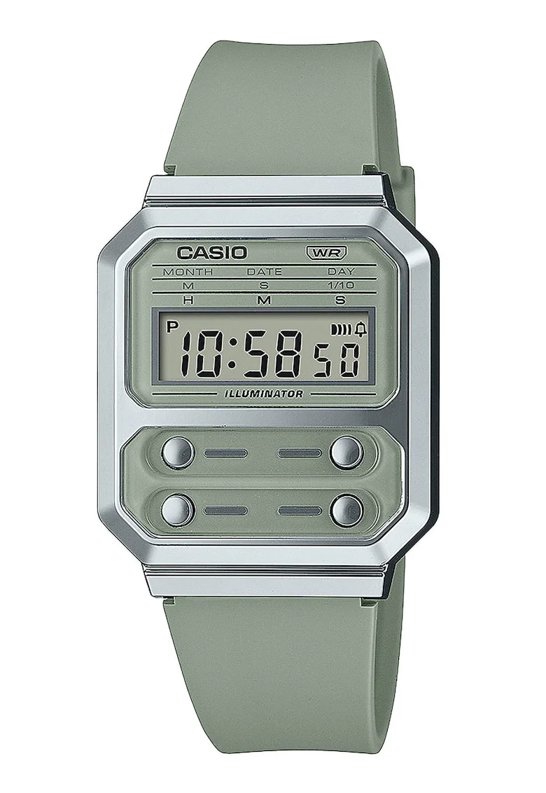 Ceas unisex digital cu o curea de rasina, Argintiu/Verde