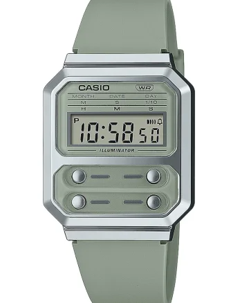 Ceas unisex digital cu o curea de rasina, Argintiu/Verde