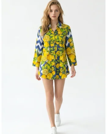 Rochie scurta tip camasa din bumbac imprimat 17