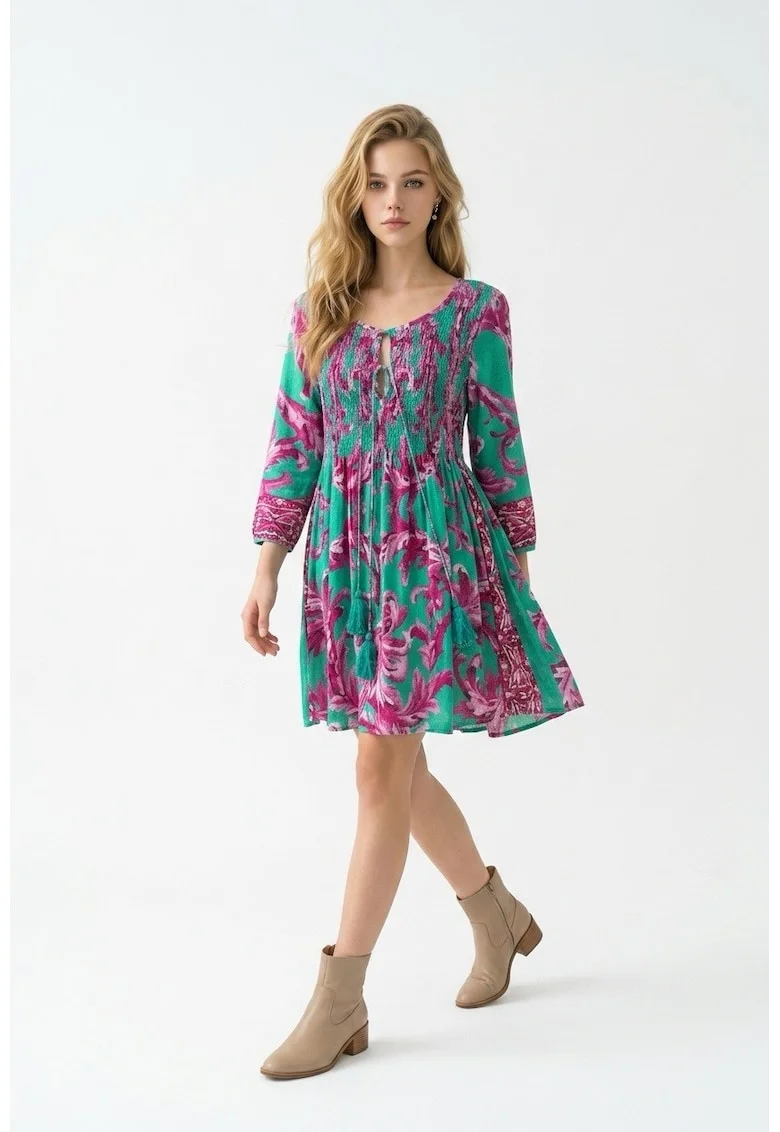 Rochie scurta tip camasa din bumbac imprimat 16