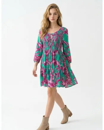 Rochie scurta tip camasa din bumbac imprimat 16