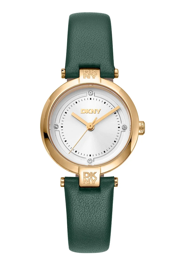 Ceas quartz cu piele, Auriu/Verde englez