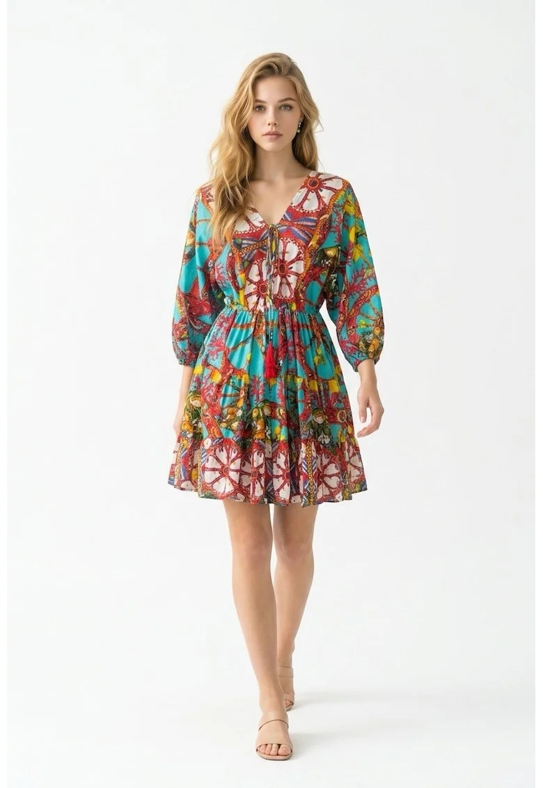 Rochie scurta din bumbac imprimat 13