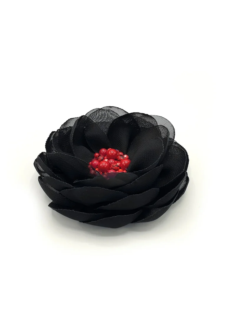 Brosa eleganta floare mare,  Black Floral Charm, voal negru