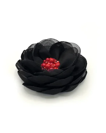 Brosa eleganta floare mare,  Black Floral Charm, voal negru