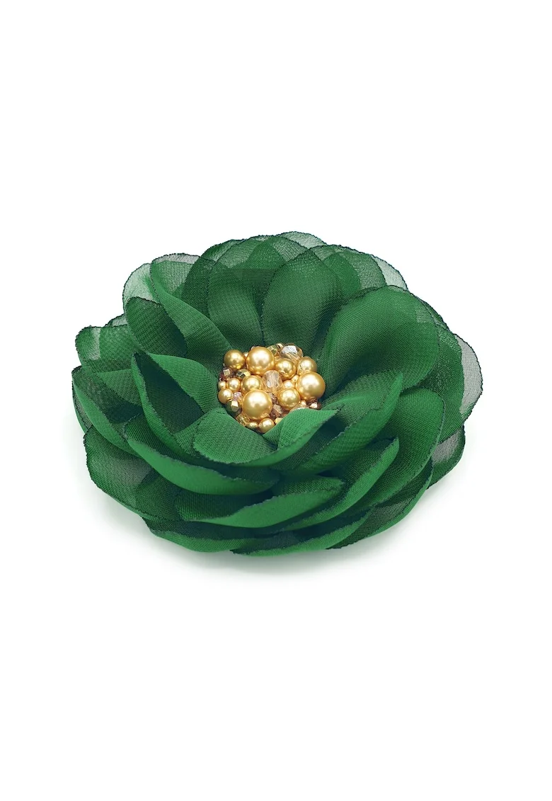 Brosa eleganta floare mare,  Green Floral Charm, voal verde