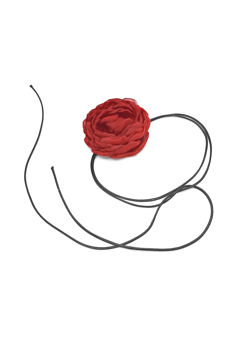 Choker Floare pe snur Fantasy, Rosu