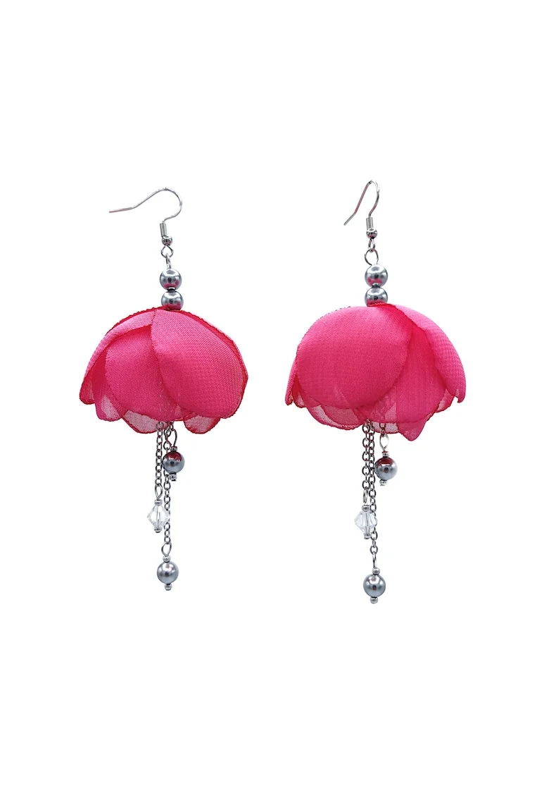 Cercei lungi floare voal Balerina, Roz