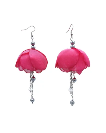 Cercei lungi floare voal Balerina, Roz