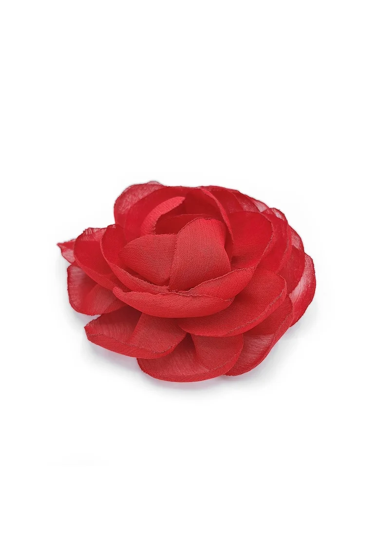 Agrafa par floare trandafir,  Rose, voal rosu corai, Rosu