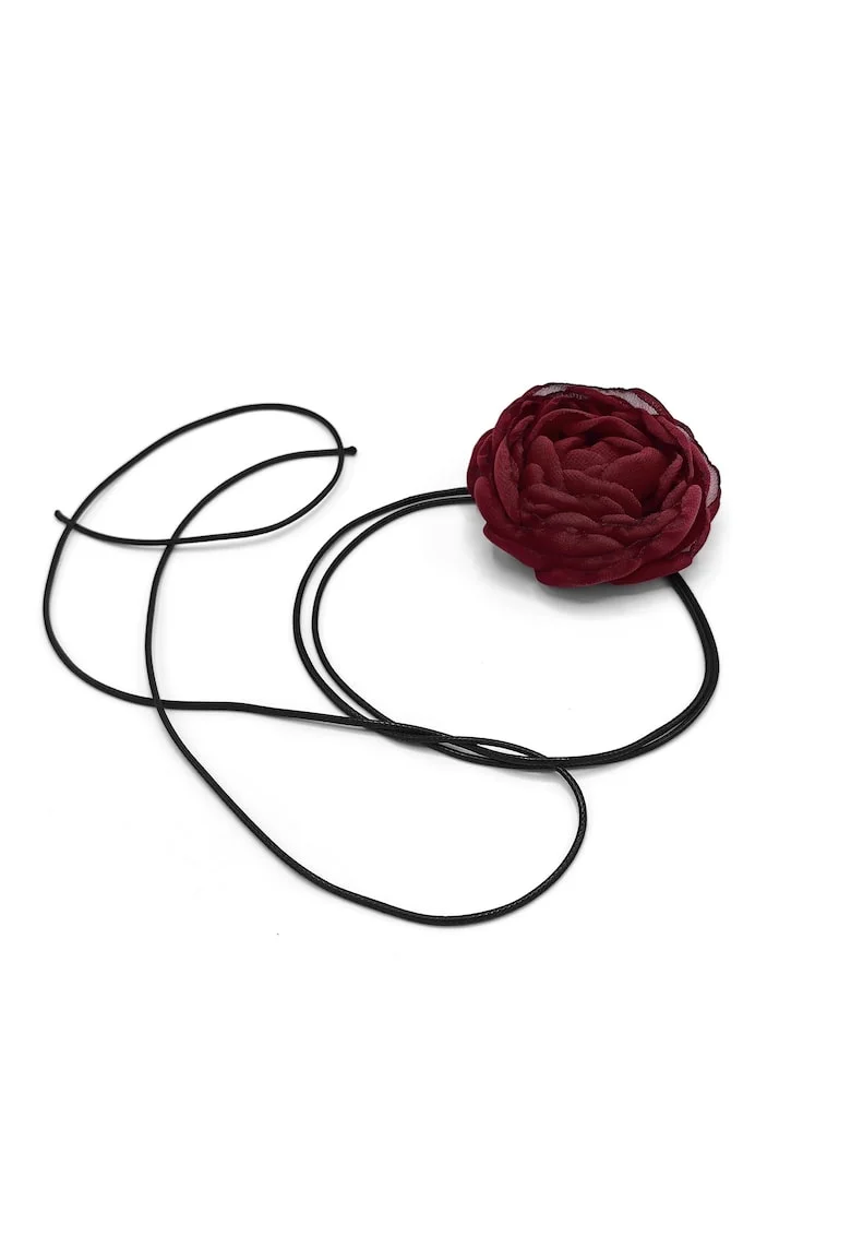 Choker Floare pe snur Fantasy, Visiniu