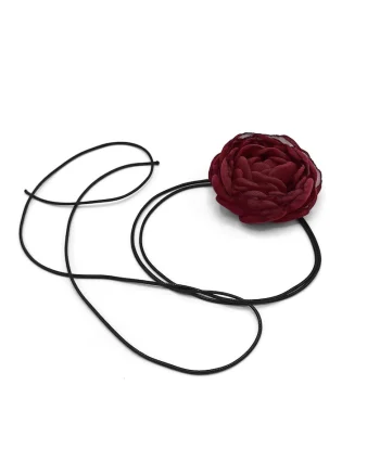 Choker Floare pe snur Fantasy, Visiniu