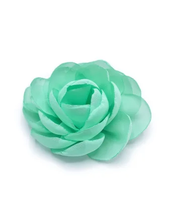 Agrafa par floare trandafir,  Rose, voal rosu corai, Verde menta