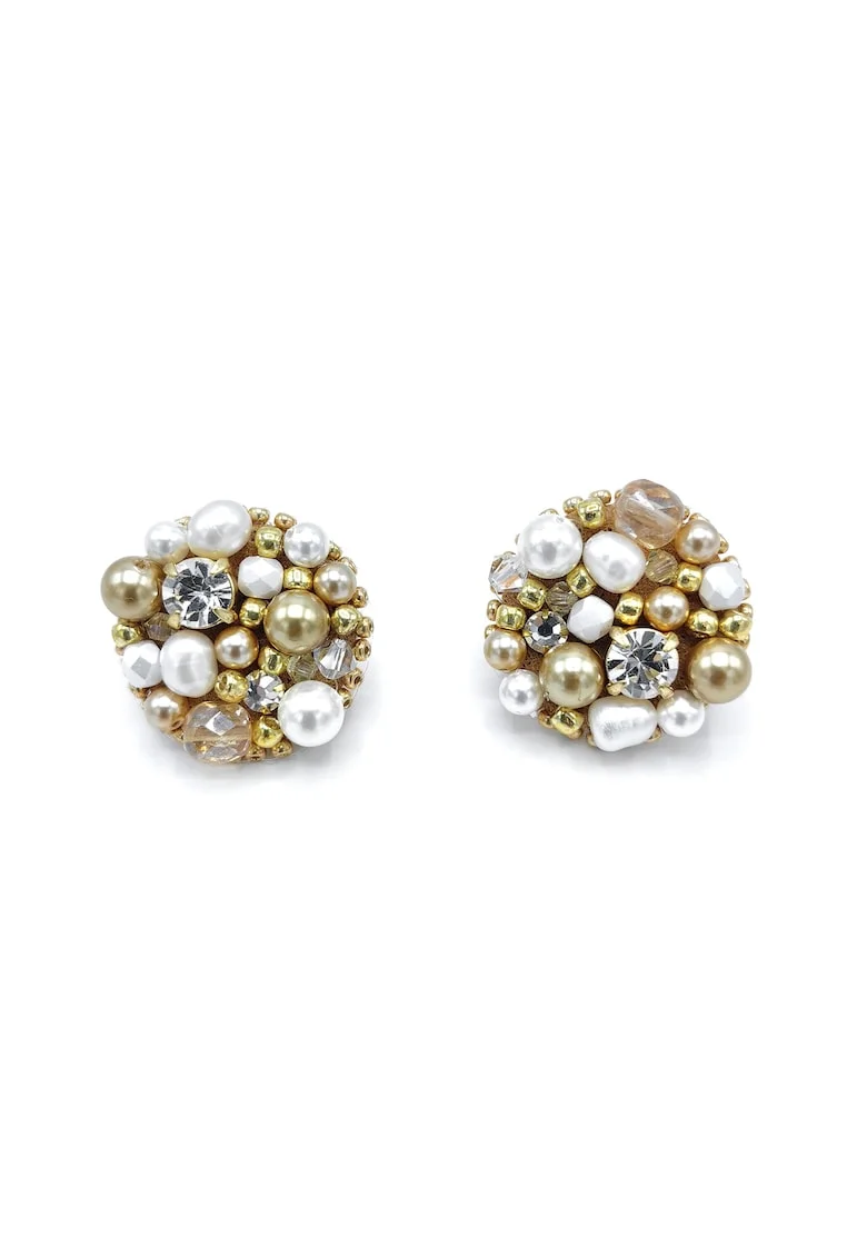 Cercei rotunzi Sparkle, Alb/Auriu