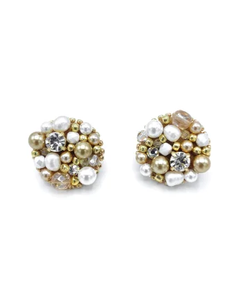 Cercei rotunzi Sparkle, Alb/Auriu