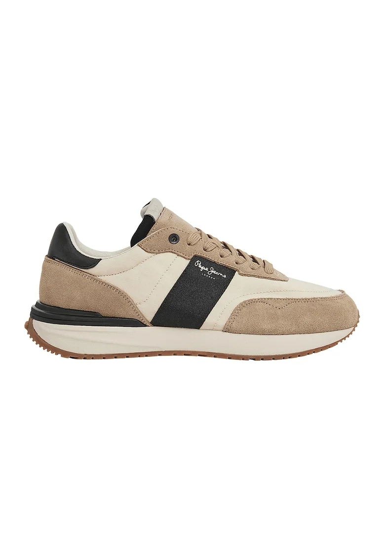 Pantofi sport cu insertii de piele intoarsa, Maro nisip