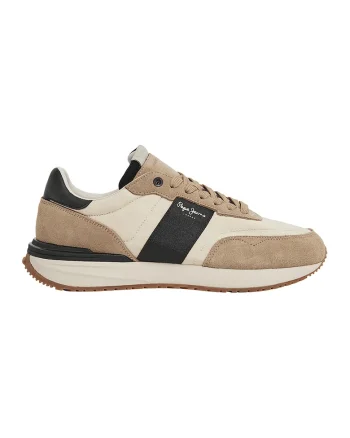 Pantofi sport cu insertii de piele intoarsa, Maro nisip