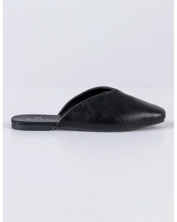 Saboti de piele ecologica cu varf patrat, Negru