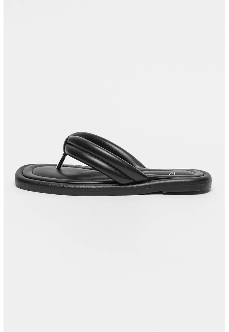 Papuci flip-flop de piele ecologica, Negru