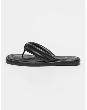 Papuci flip-flop de piele ecologica, Negru