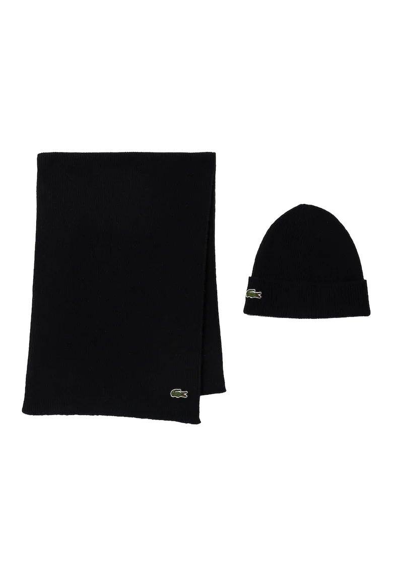 Set de fular si caciula din amestec de lana cu striatii - 2 piese, Negru