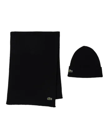 Set de fular si caciula din amestec de lana cu striatii - 2 piese, Negru
