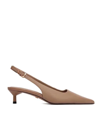 Pantofi dama,  toc ascutit, cu catarama, bej, piele naturala