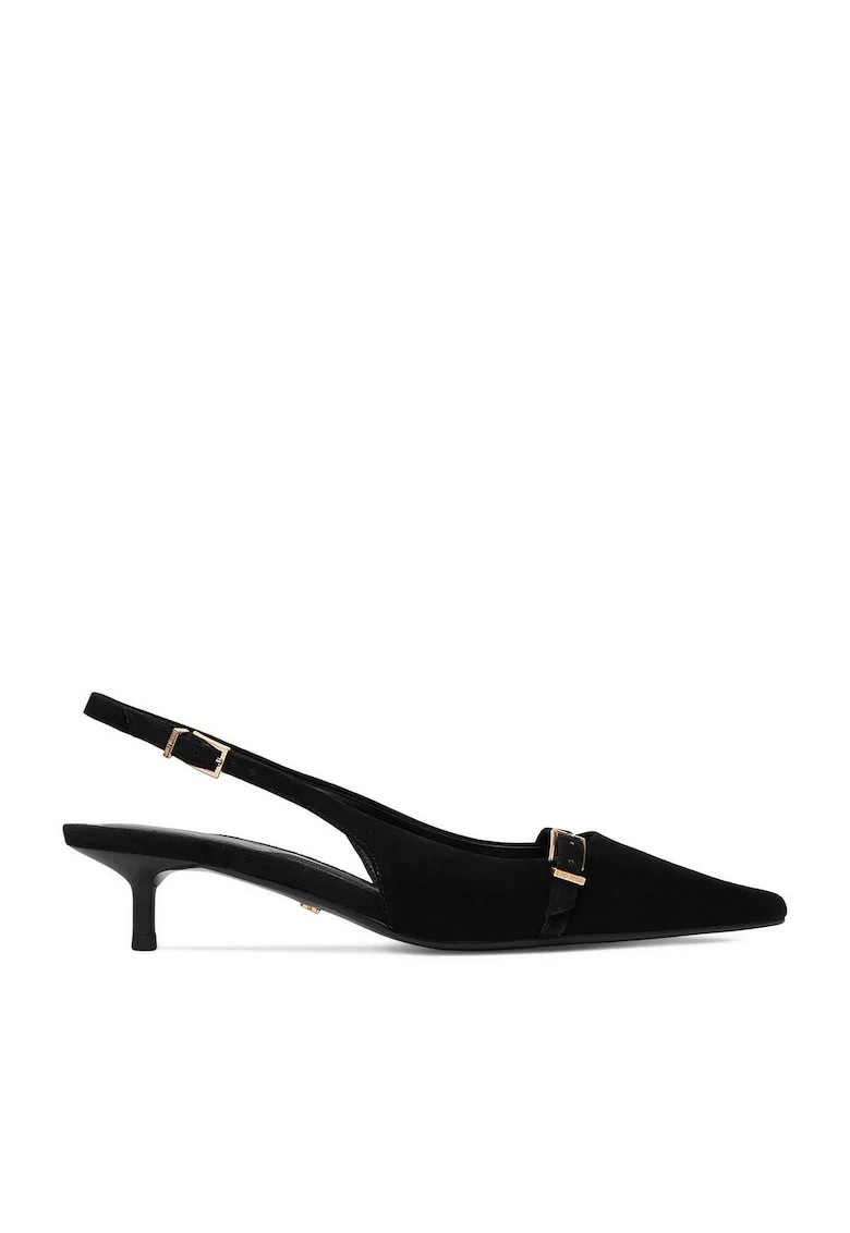 Pantofi dama,  toc ascutit, negru, piele naturala