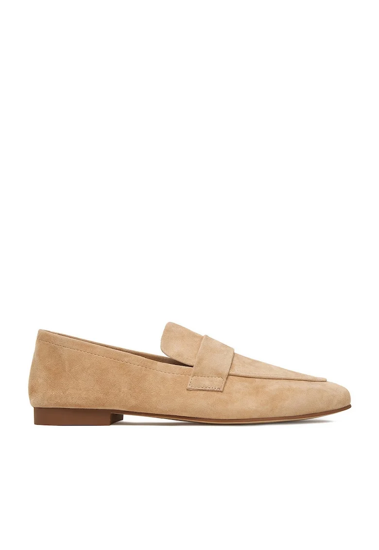 Mocasini dama,  bej, piele intoarsa, varf rotund