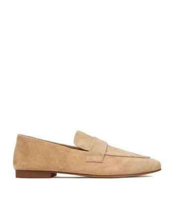 Mocasini dama,  bej, piele intoarsa, varf rotund