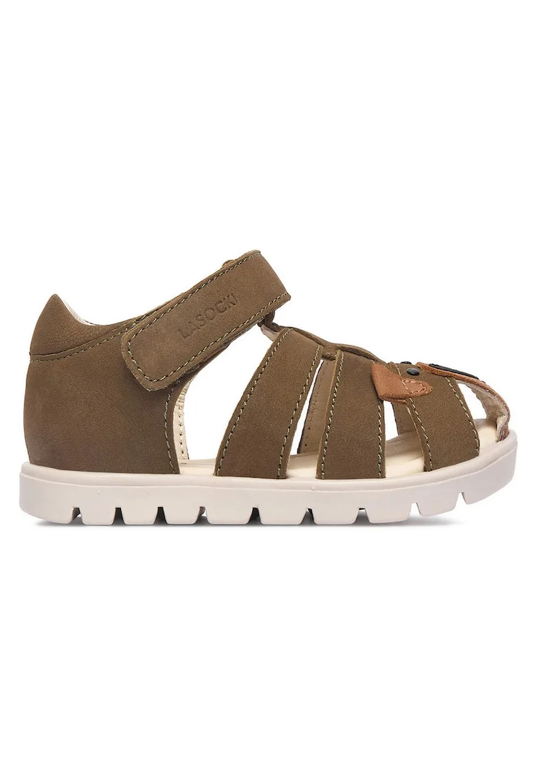 Sandale baieti  kaki, piele nabuc, inchidere velcro