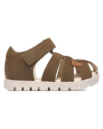 Sandale baieti  kaki, piele nabuc, inchidere velcro