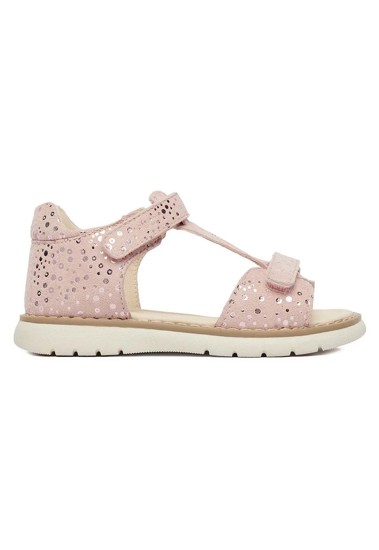 Sandale fete  roz, piele intoarsa, sistem inchidere Velcro