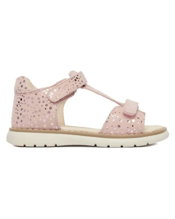 Sandale fete  roz, piele intoarsa, sistem inchidere Velcro