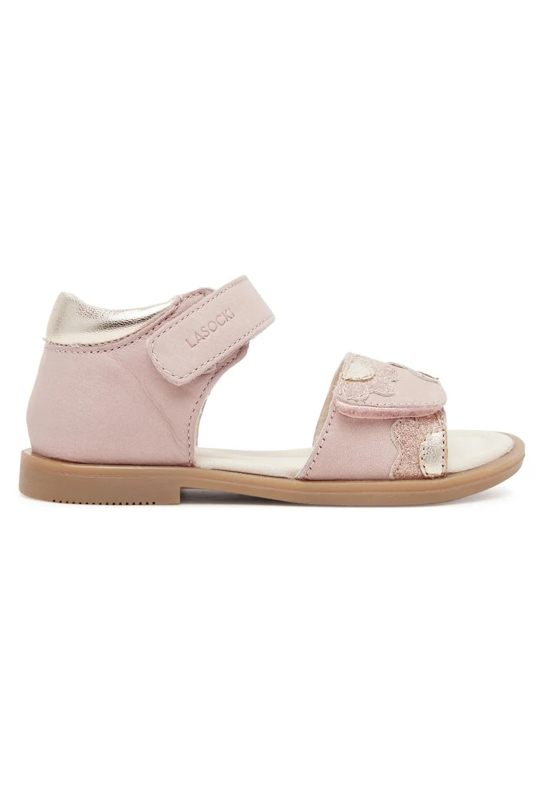Sandale pentru fete,  bej, piele intoarsa, sistem inchidere Velcro, fete