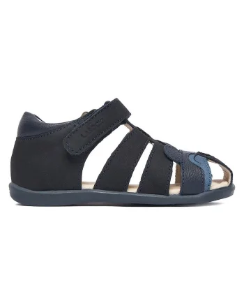 Sandale baieti,  bleumarin, piele nabuc, sistem inchidere Velcro