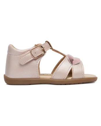 Sandale fete,  roz, piele ecologica, finisaj metalic, ornament 3D