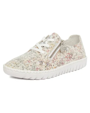 Pantofi dama  piele intoarsa, fermoar lateral, model floral, bej
