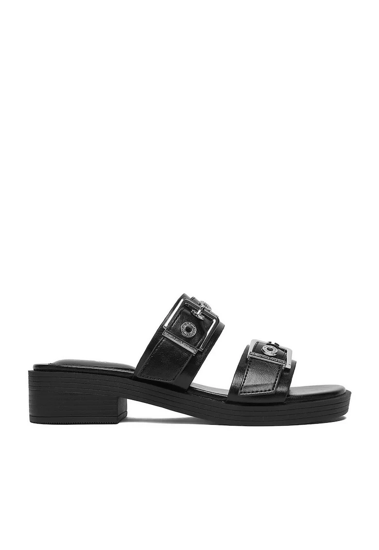 Papuci dama  elegant, negru, material sintetic, toc bloc