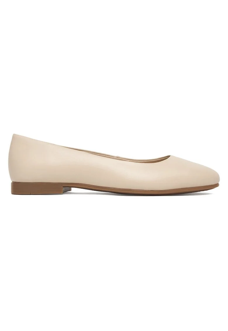 Balerini dama  piele naturala, bej, varf rotund, set de confort