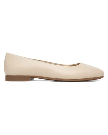 Balerini dama  piele naturala, bej, varf rotund, set de confort