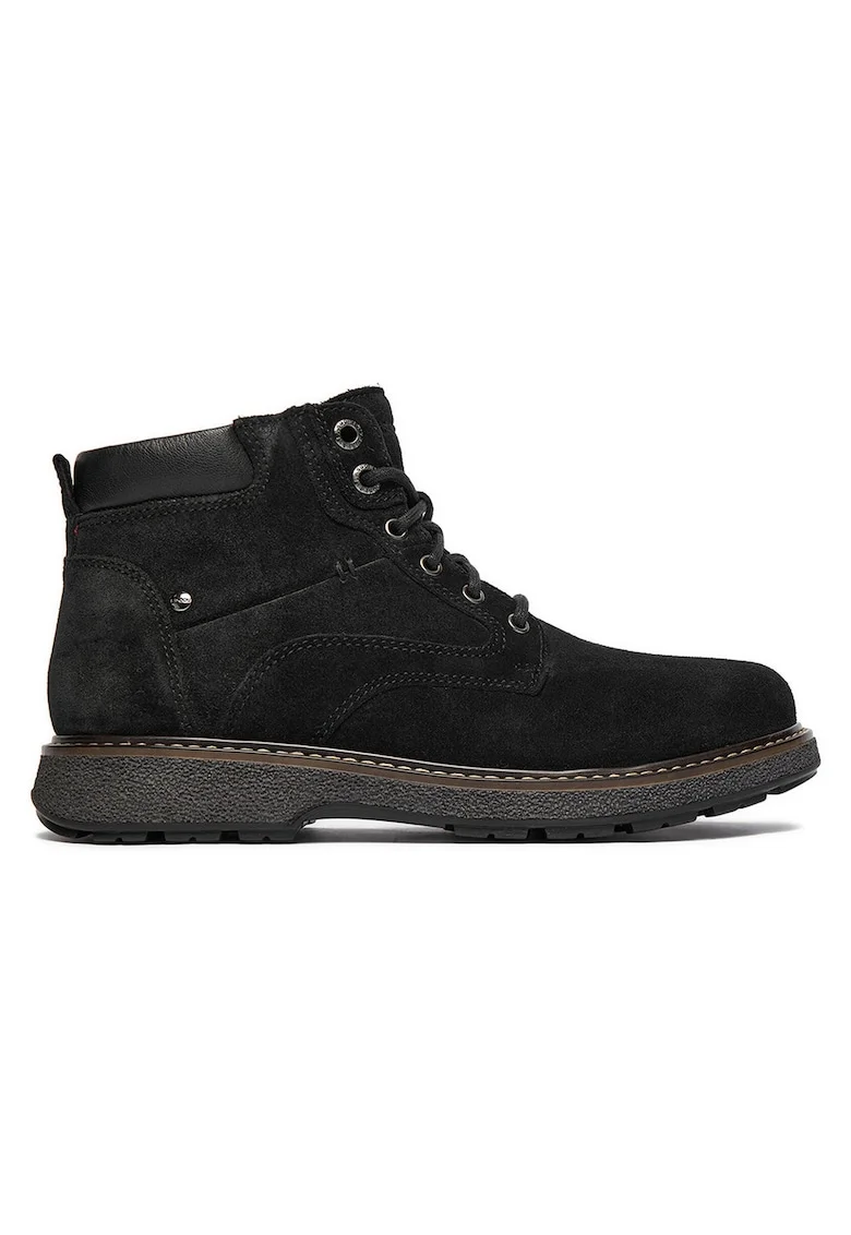 Ghete barbatesti,  piele intoarsa, fermoar, negru,